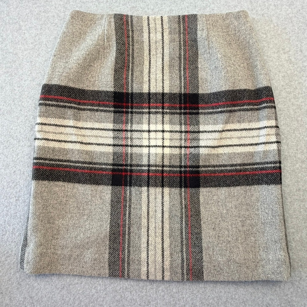 Talbots Grey Plaid Wool Blend Italian Fabric Pencil Skirt Size 8